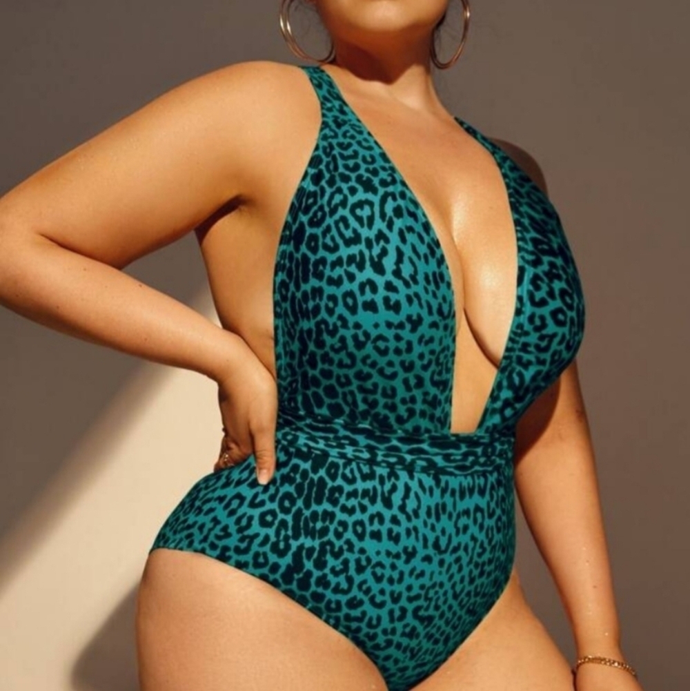 Leopard Print Crisscross Backless One Piece Swimsuit Sz Large